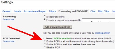Gmail POP setting