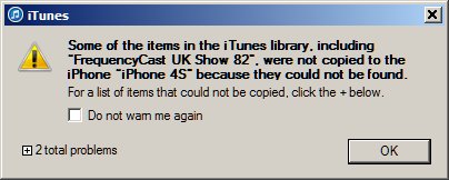 iTunes Missing Files Error Message