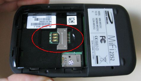 Rear of Novatel MiFi 2352 with SIM Card Slot