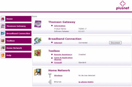 Thomson 585 Wireless Broadband Router Interface Screen