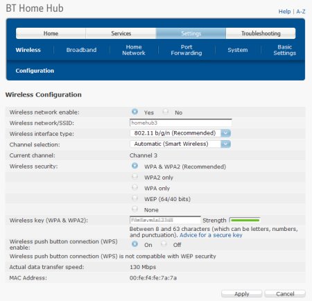 BT Home Hub 3 Screen