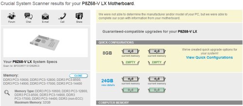 Results from Crucial.com Memory Scanner