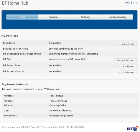 Home Hub 2.0 interface