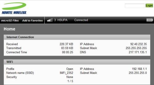 Novatel MiFi 2352 - Main Web Screen