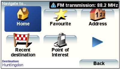 TomTom Navigate To screen