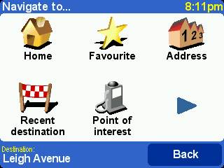 TomTom Navigate To screen