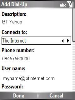 Windows Smartphone Dialup settings